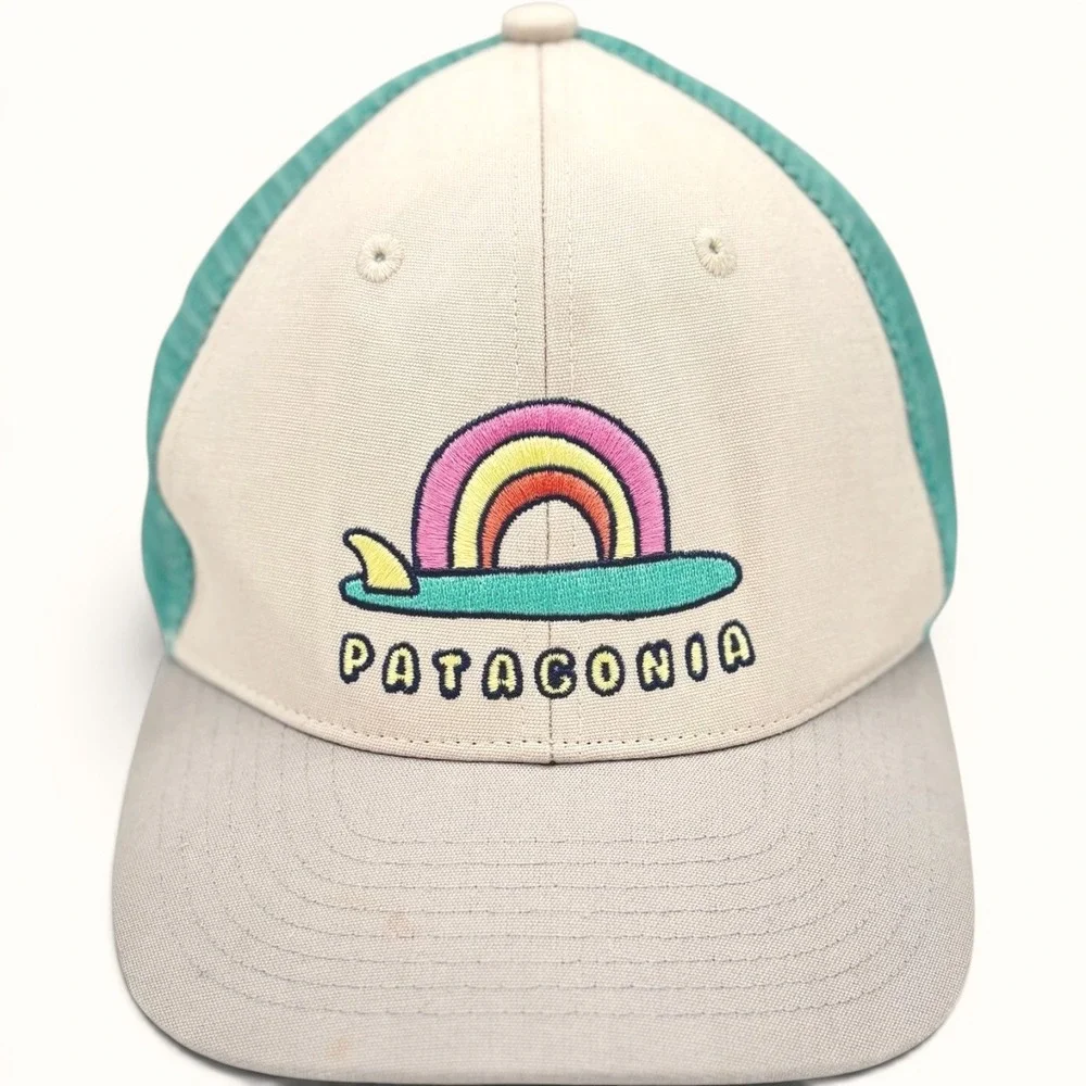 Patagonia Kids Trucker Hat Surfboard Rainbow Mesh Snapback Mint Green Gorpcore